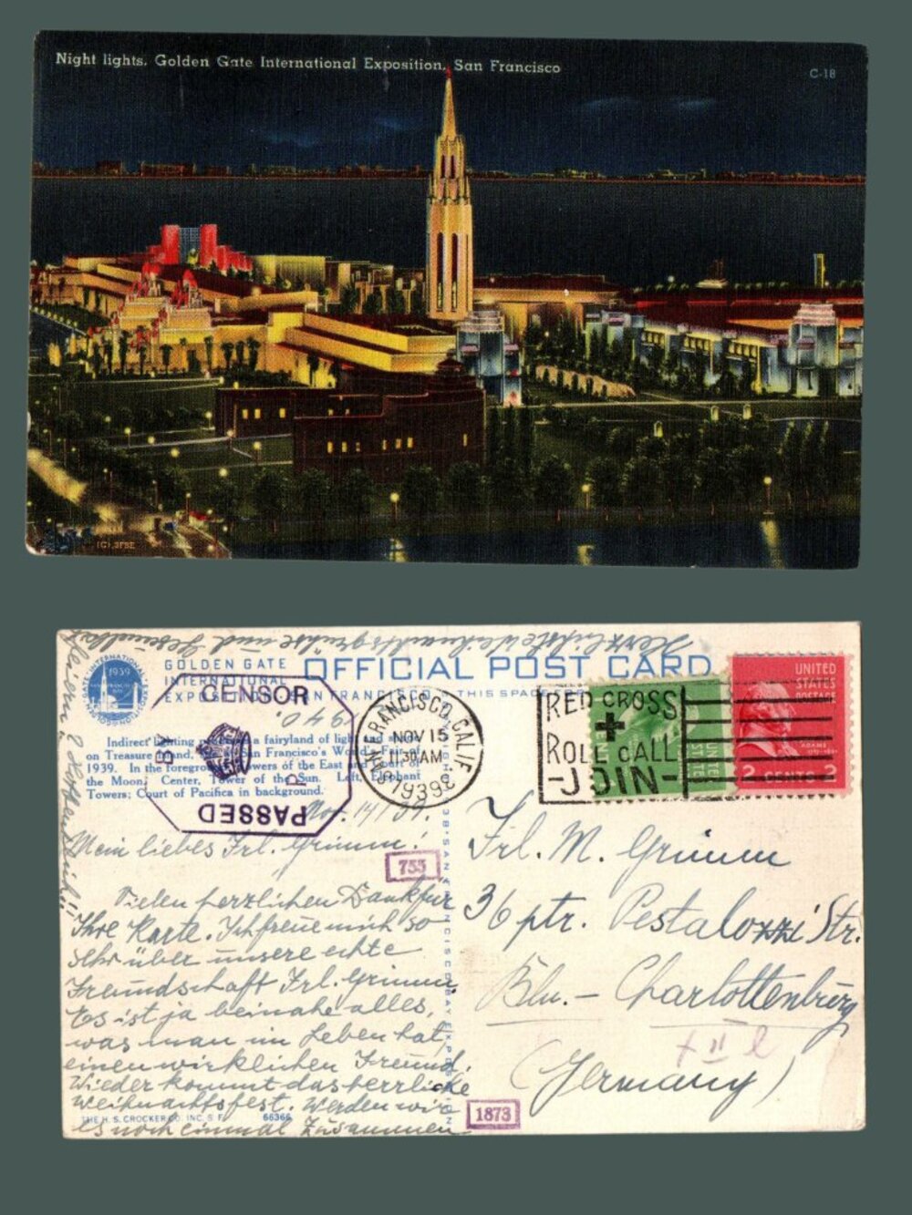 POSTCARD SALE 10/$20 Postmarked 1939 San Francisco Exposition at Night Postcard